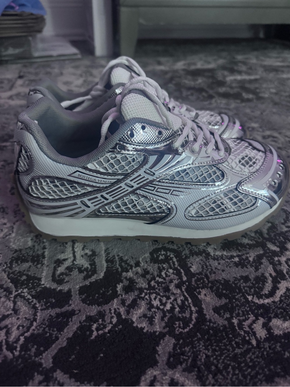 Bottega Veneta Metallic Silver Women's Sneakers BRAND NEW TAGS
